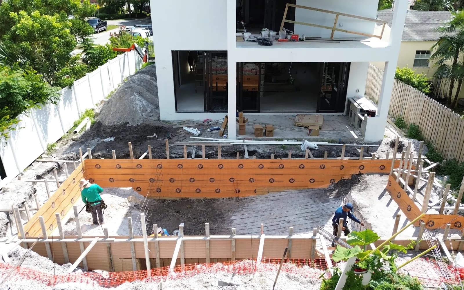 Pool shell before finish, aerial view