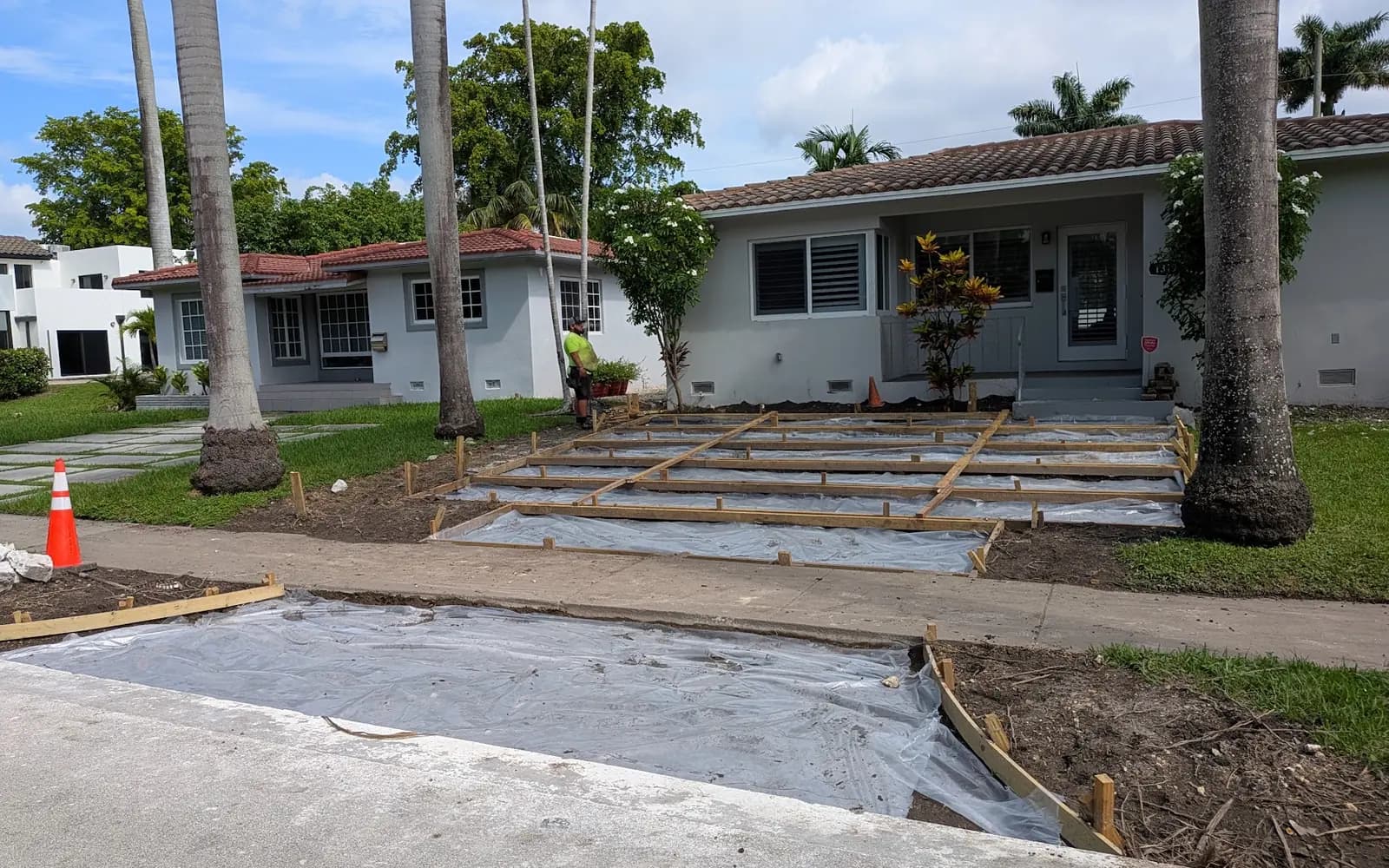 Driveway base prepared for pavers