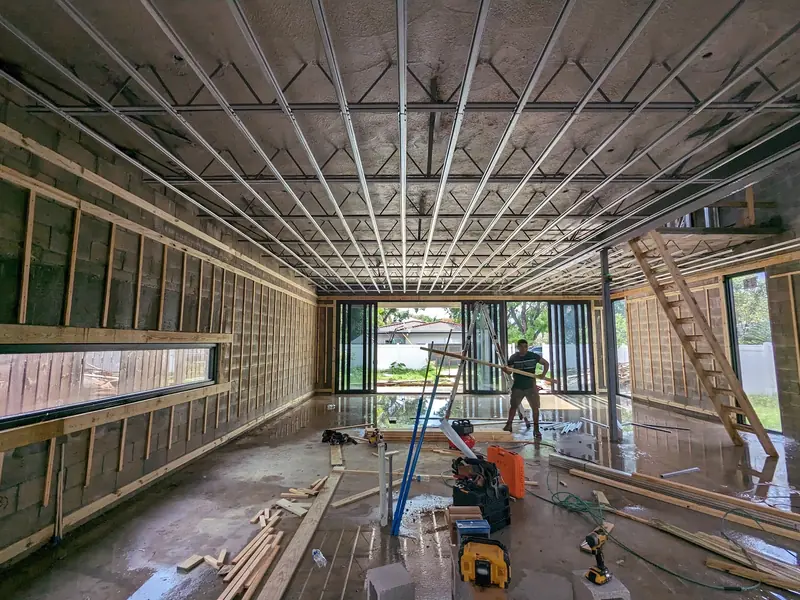 Rough-in stage inside a new home