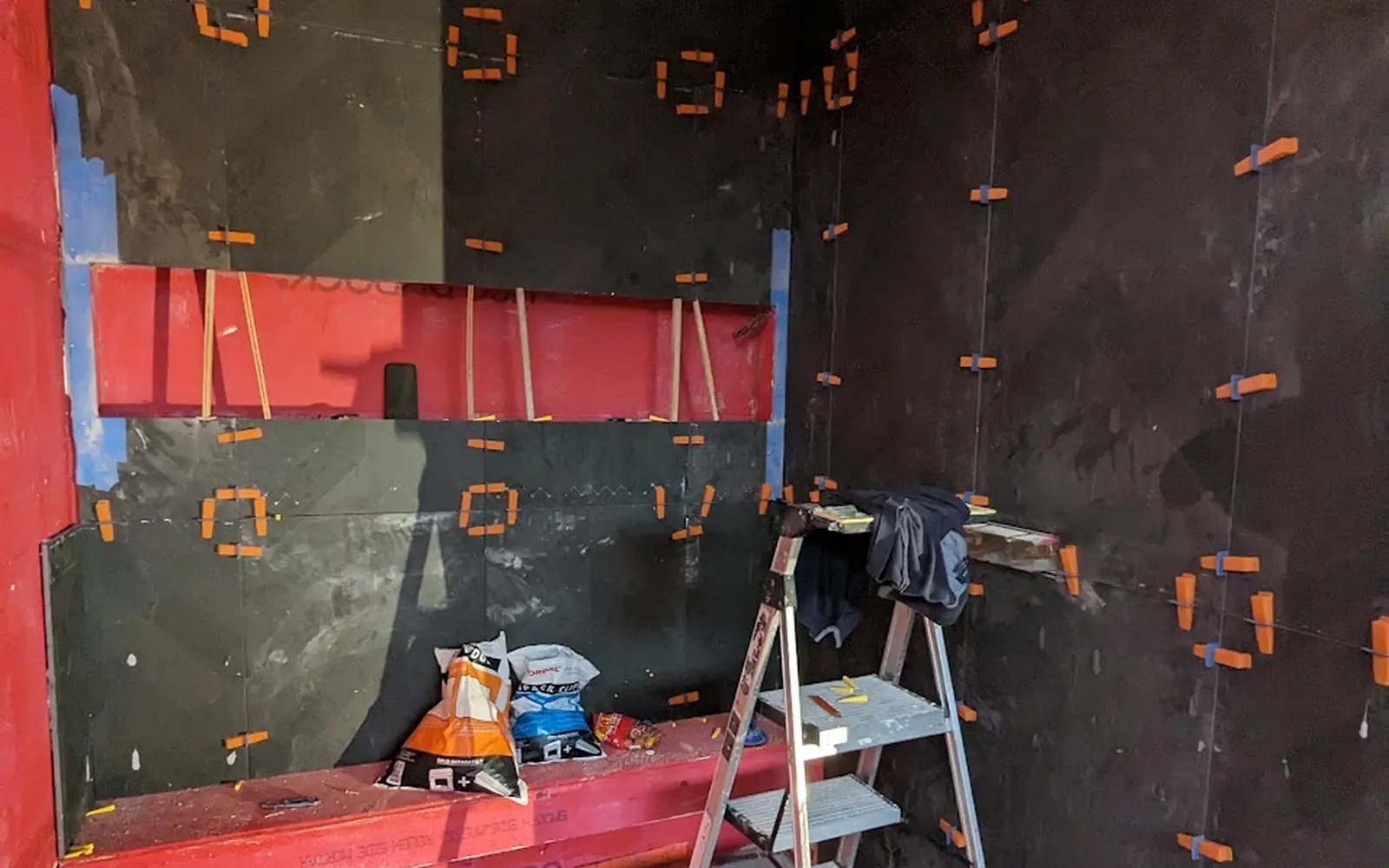 Waterproofing membrane applied in a shower