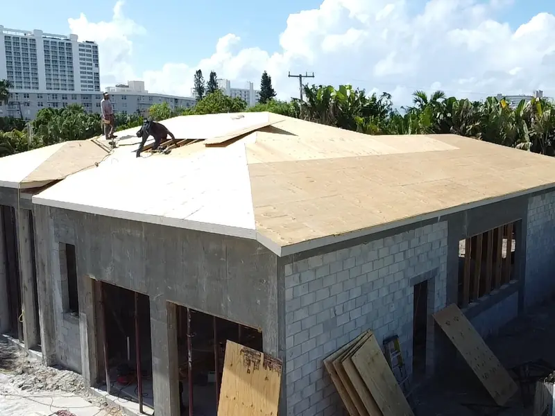 Roof deck ready for finish, aerial view