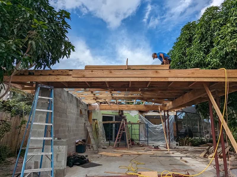 Crew framing a new roof
