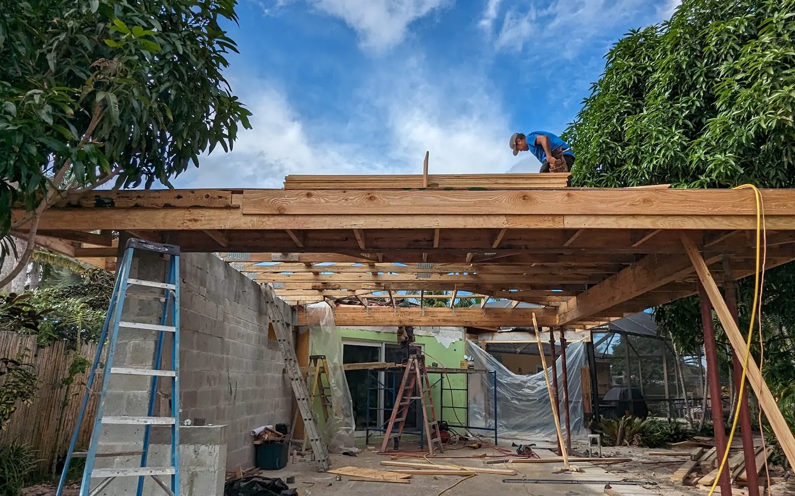 Carpenters framing a new roof